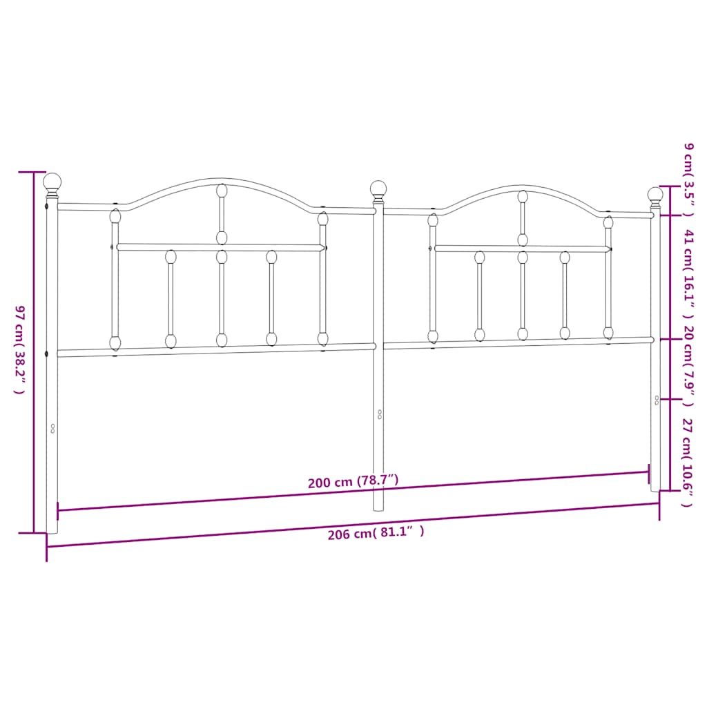 Metal Headboard Black 200 cm