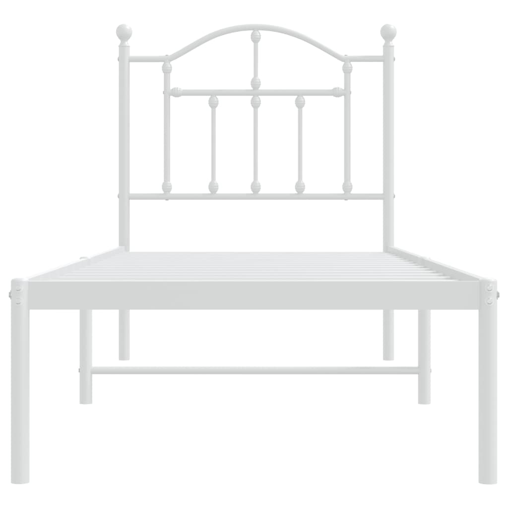 Metal Bed Frame without Mattress with Headboard White 75x190cm
