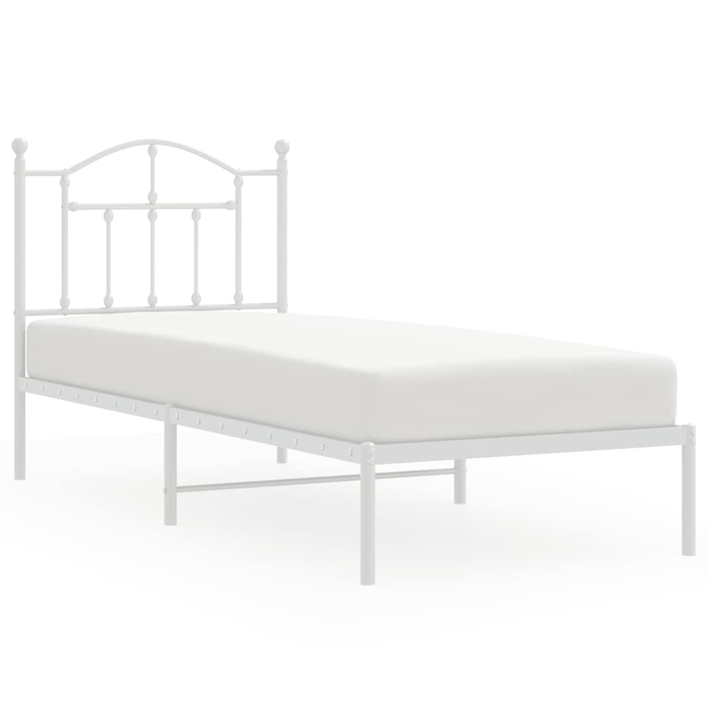 Metal Bed Frame without Mattress with Headboard White 90x190cm
