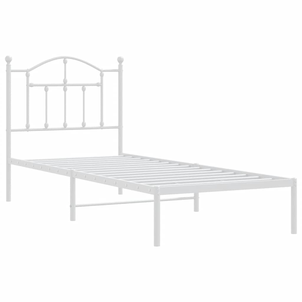 Metal Bed Frame without Mattress with Headboard White 90x190cm