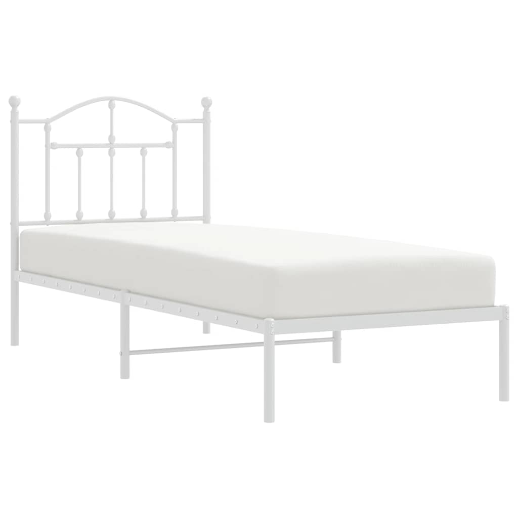 Metal Bed Frame without Mattress with Headboard White 90x190cm