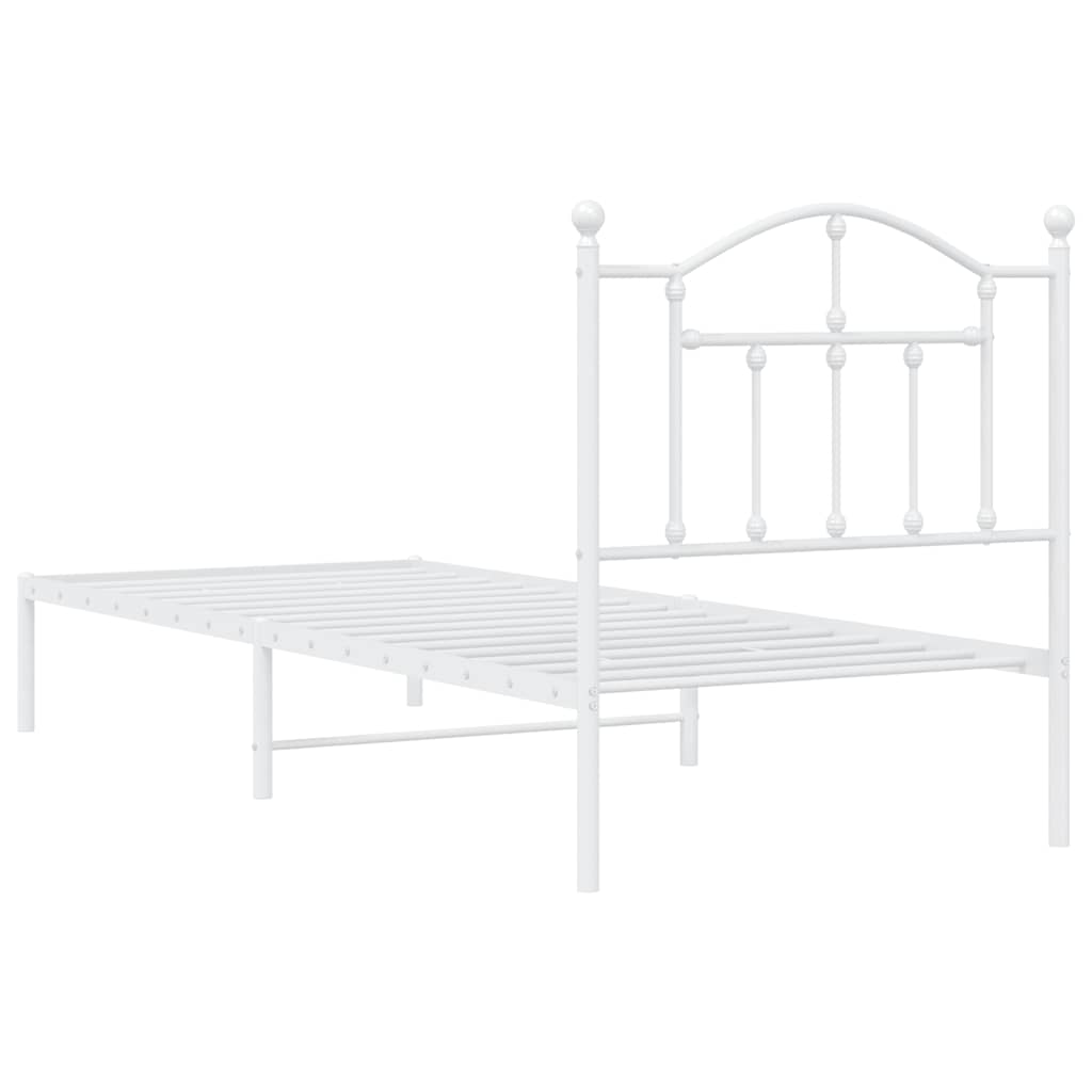 Metal Bed Frame without Mattress with Headboard White 90x190cm