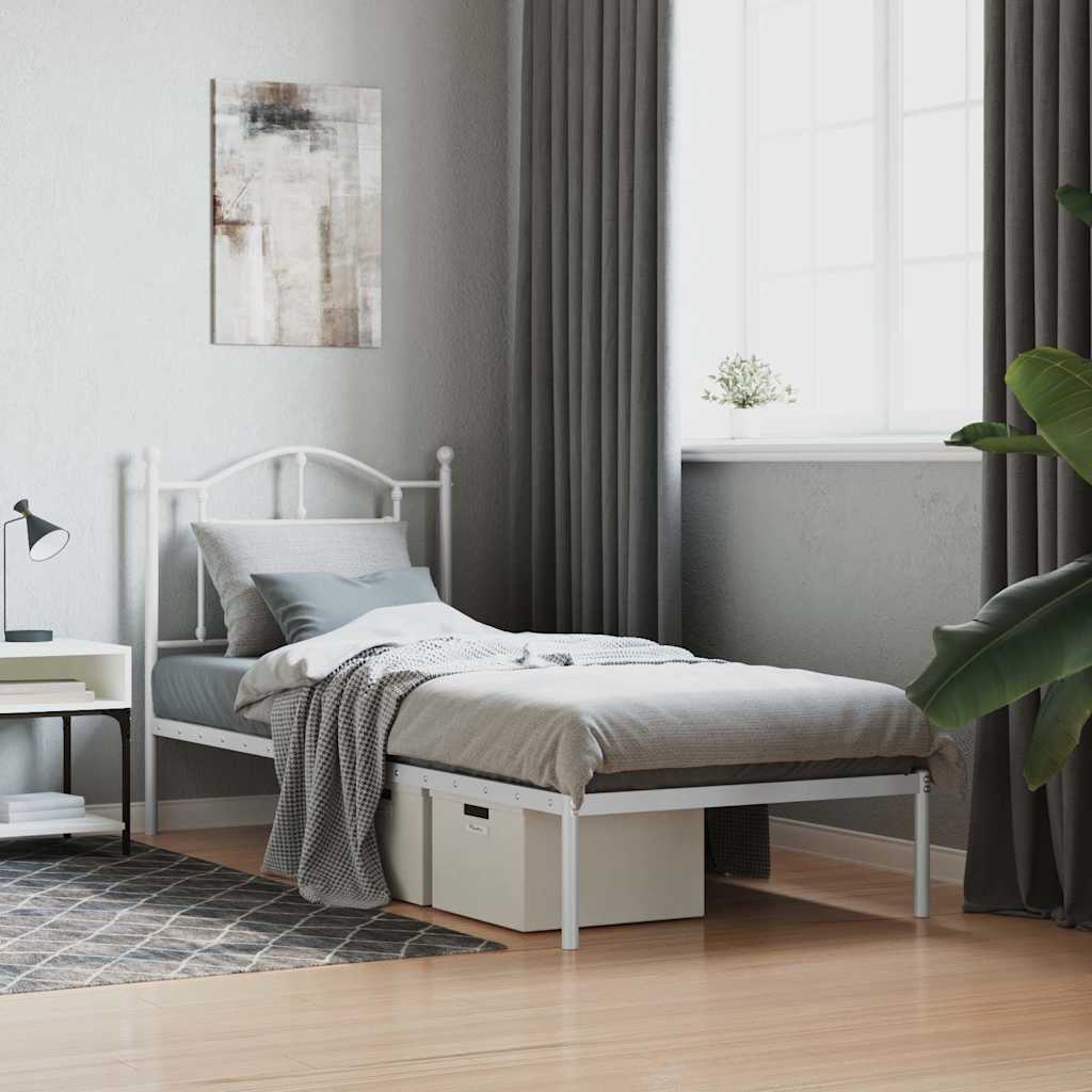 Metal Bed Frame without Mattress with Headboard White 90x190cm