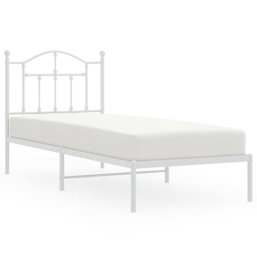 Metal Bed Frame without Mattress with Headboard White 90x200cm