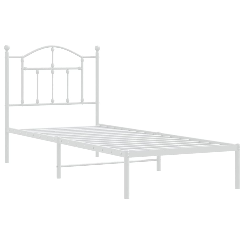 Metal Bed Frame without Mattress with Headboard White 90x200cm