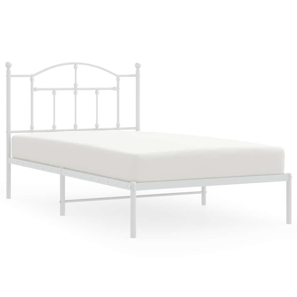 Metal Bed Frame without Mattress with Headboard White 100x190cm