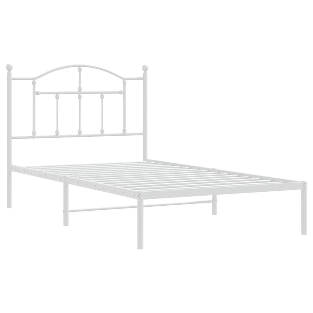 Metal Bed Frame without Mattress with Headboard White 100x190cm