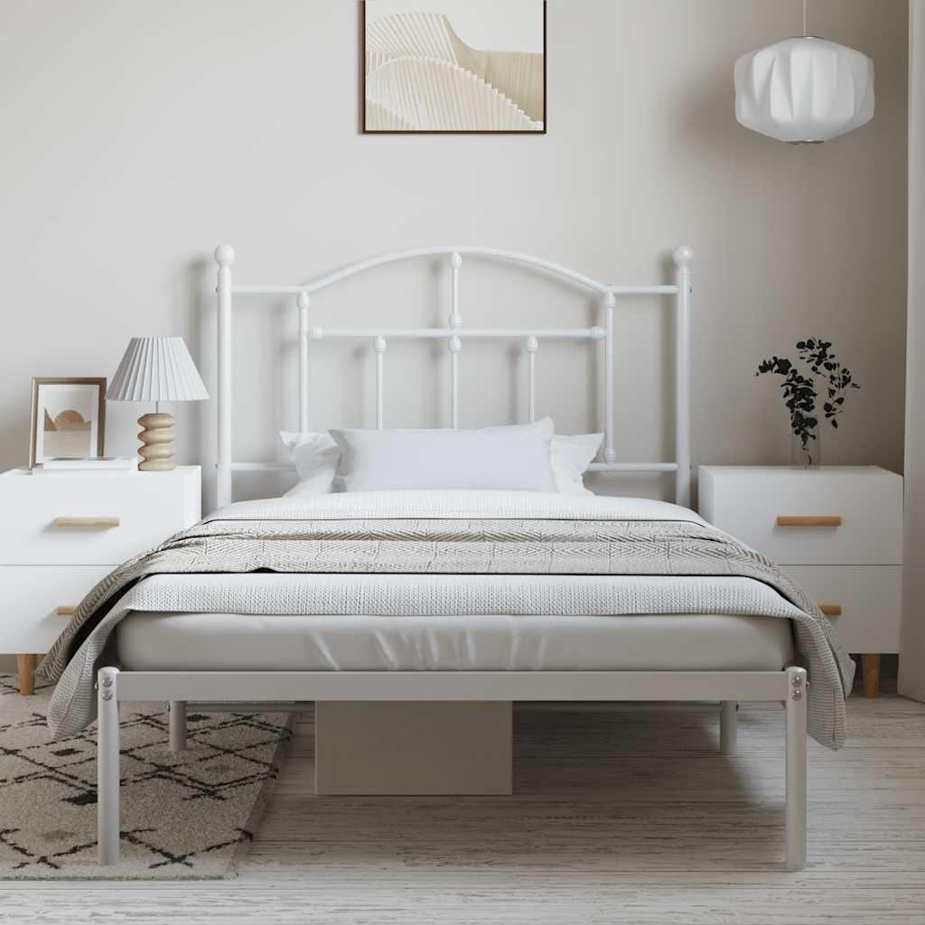 Metal Bed Frame without Mattress with Headboard White 100x190cm