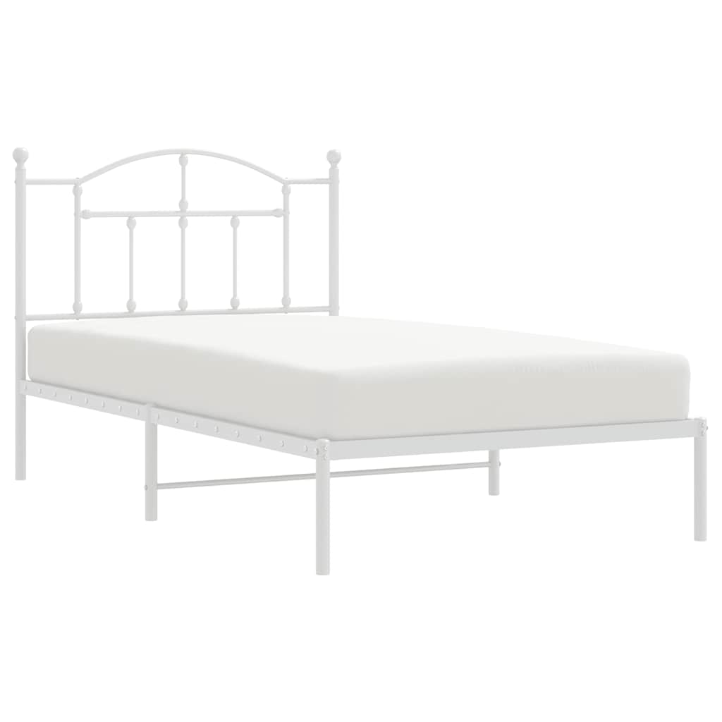 Metal Bed Frame without Mattress with Headboard White 100x190cm