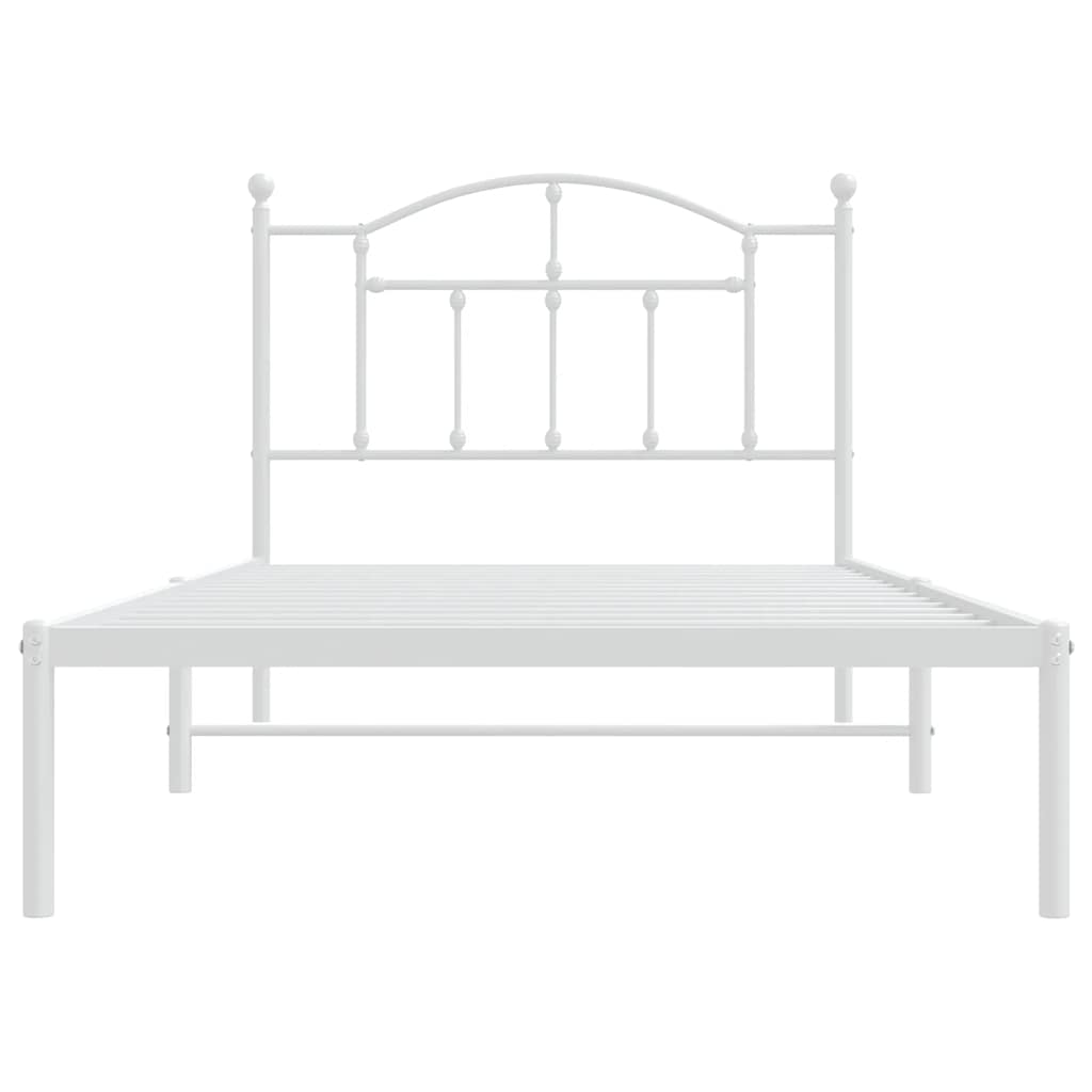 Metal Bed Frame without Mattress with Headboard White 100x190cm