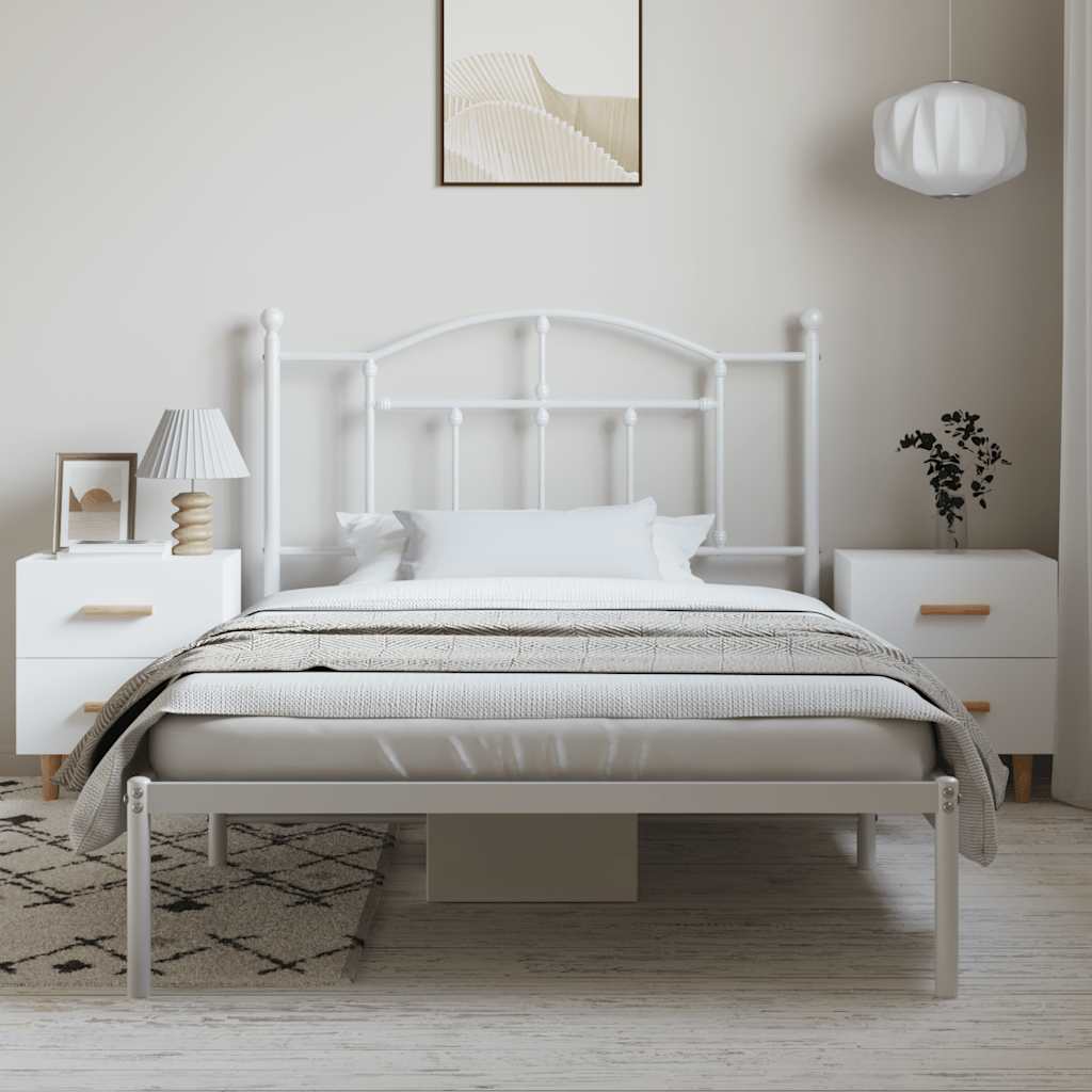 Metal Bed Frame without Mattress with Headboard White 100x200cm