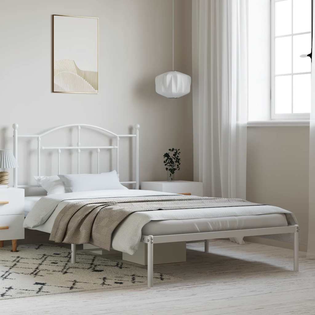 Metal Bed Frame without Mattress with Headboard White 100x200cm