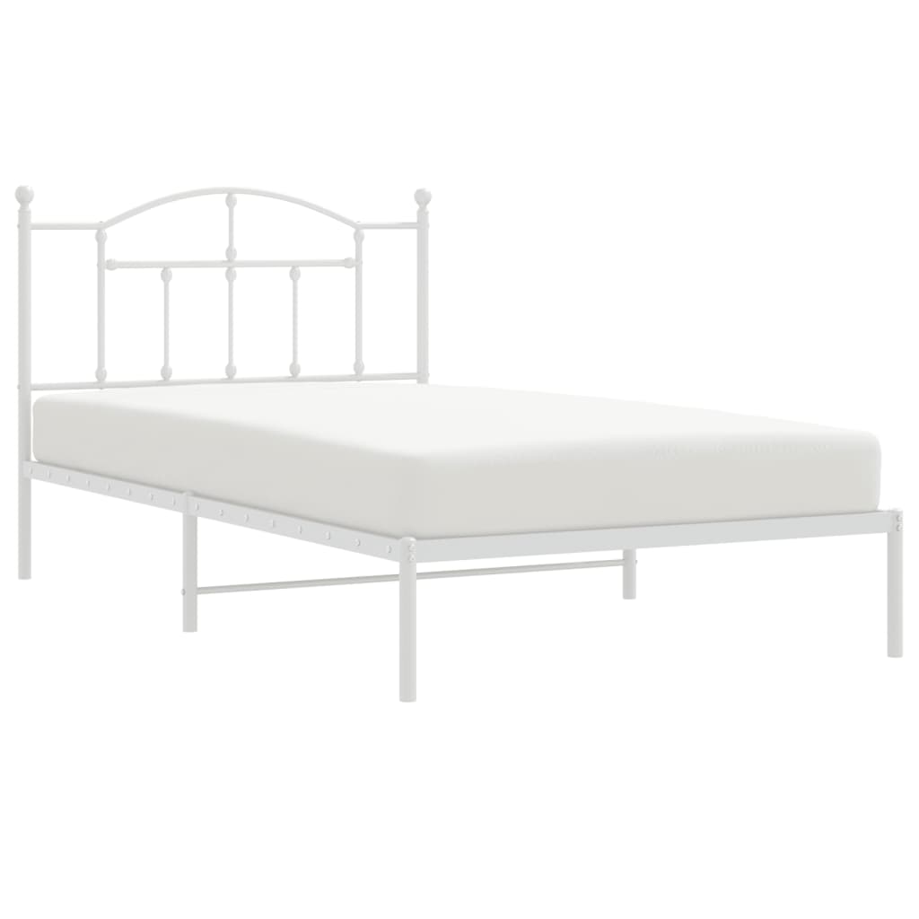 Metal Bed Frame without Mattress with Headboard White 107x203cm