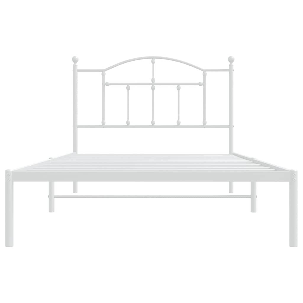 Metal Bed Frame without Mattress with Headboard White 107x203cm