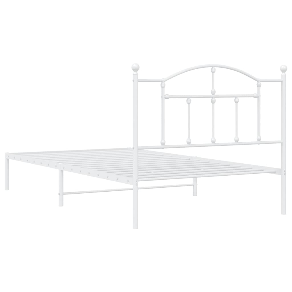 Metal Bed Frame without Mattress with Headboard White 107x203cm