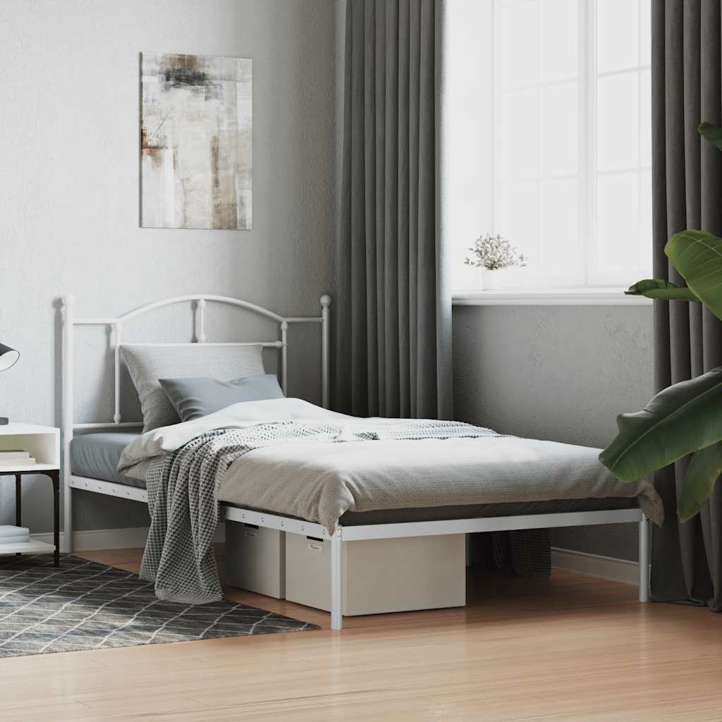 Metal Bed Frame without Mattress with Headboard White 107x203cm