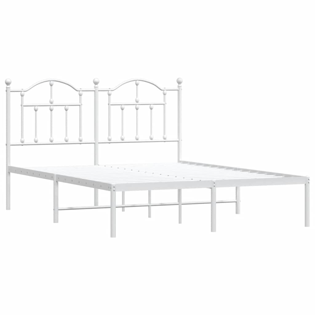 Metal Bed Frame without Mattress with Headboard White 135x190cm