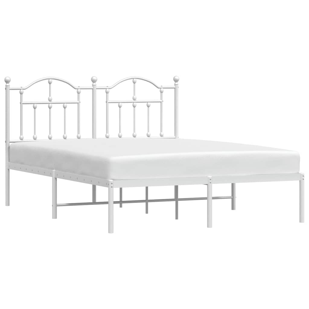 Metal Bed Frame without Mattress with Headboard White 135x190cm