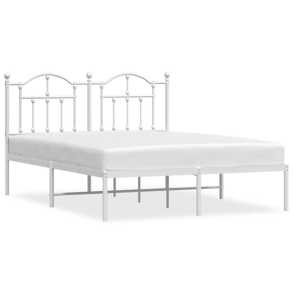 Metal Bed Frame without Mattress with Headboard White 140x190cm