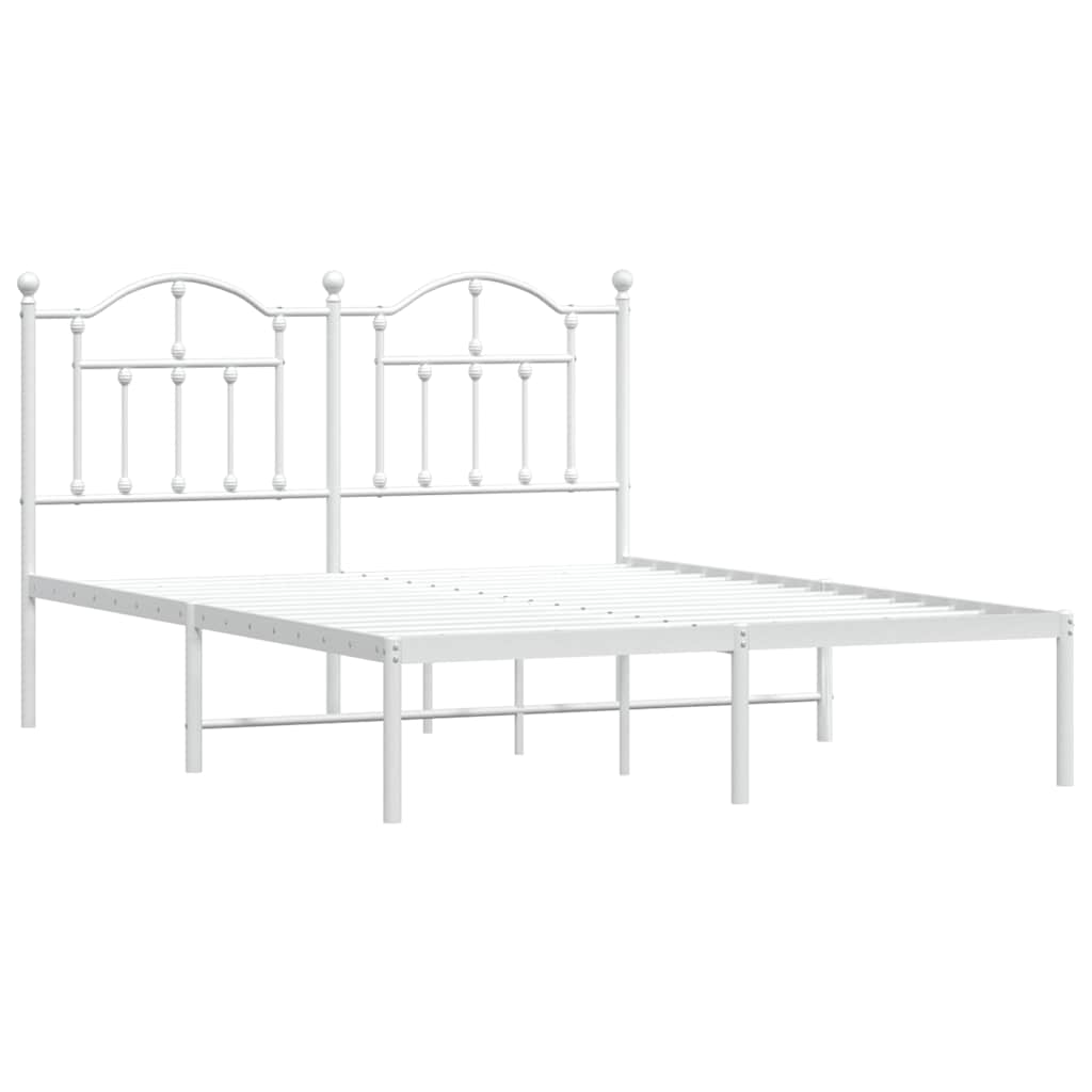 Metal Bed Frame without Mattress with Headboard White 140x190cm