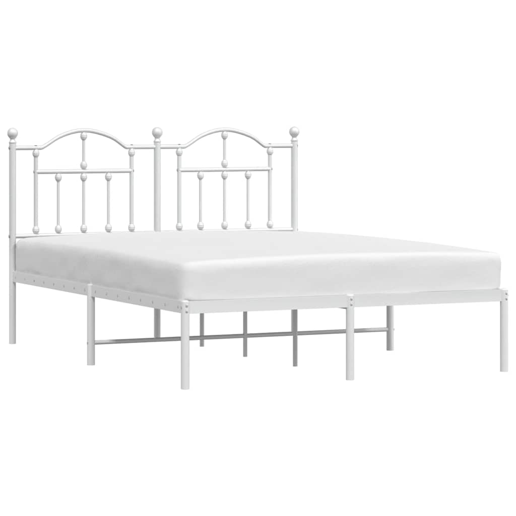 Metal Bed Frame without Mattress with Headboard White 140x190cm