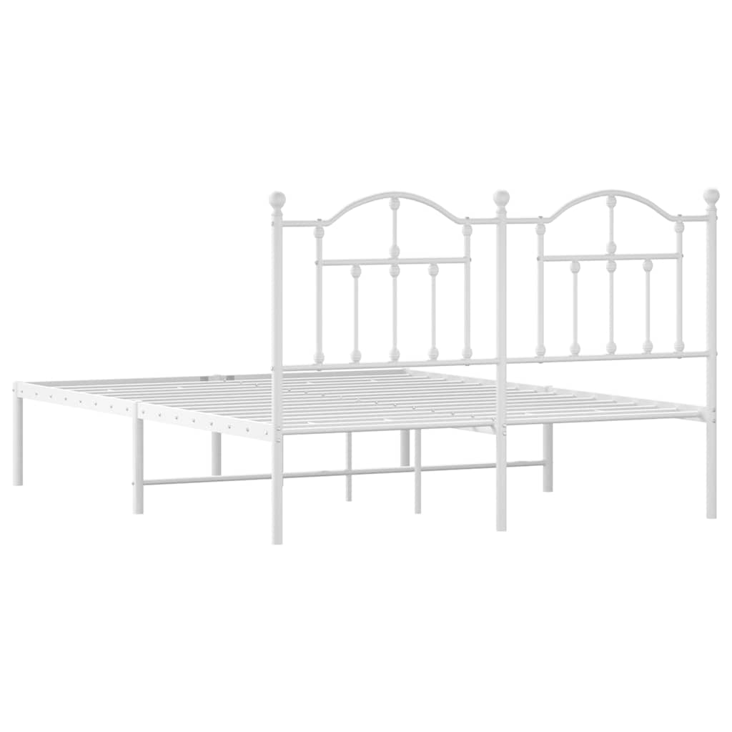 Metal Bed Frame without Mattress with Headboard White 140x190cm