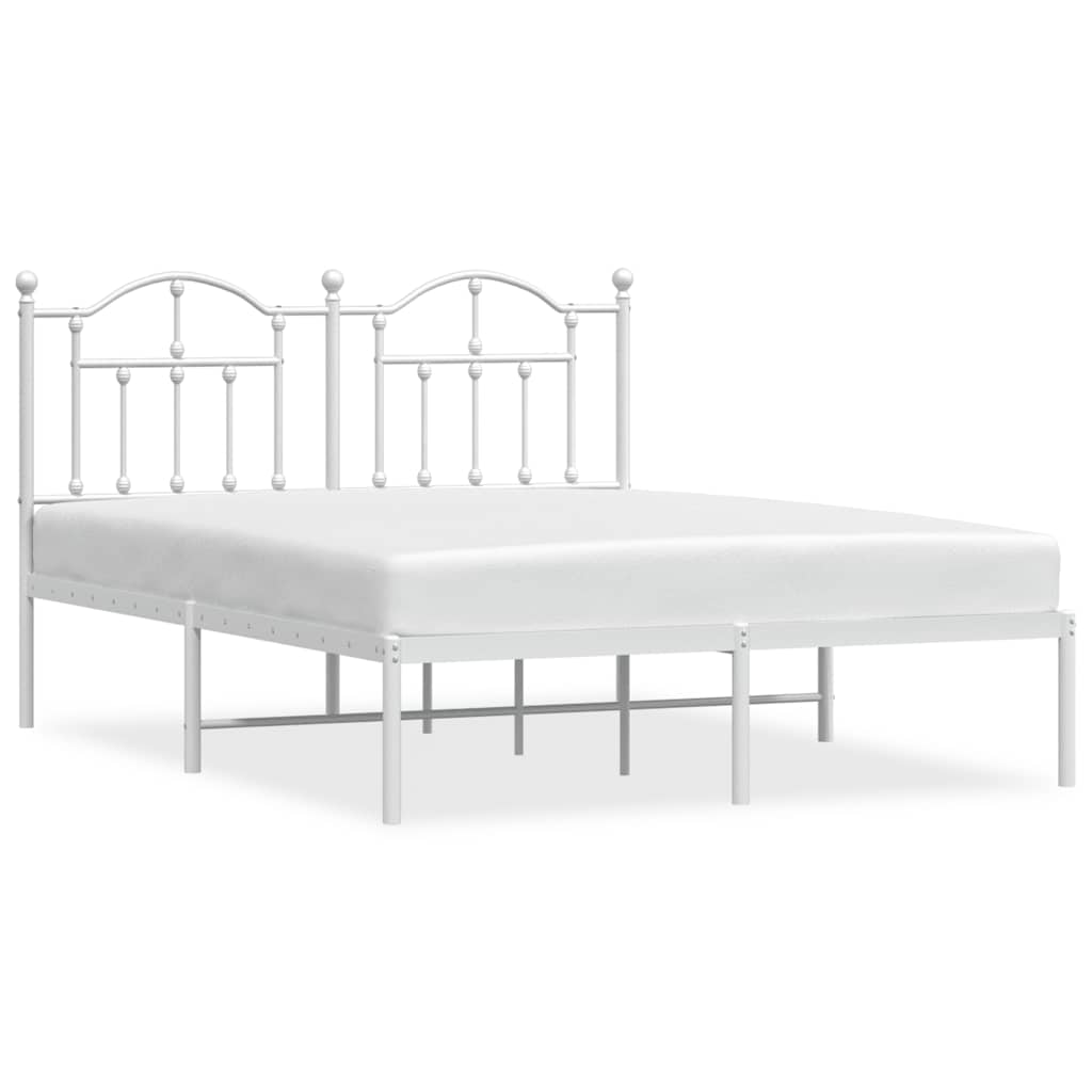 Metal Bed Frame without Mattress with Headboard White 150x200cm