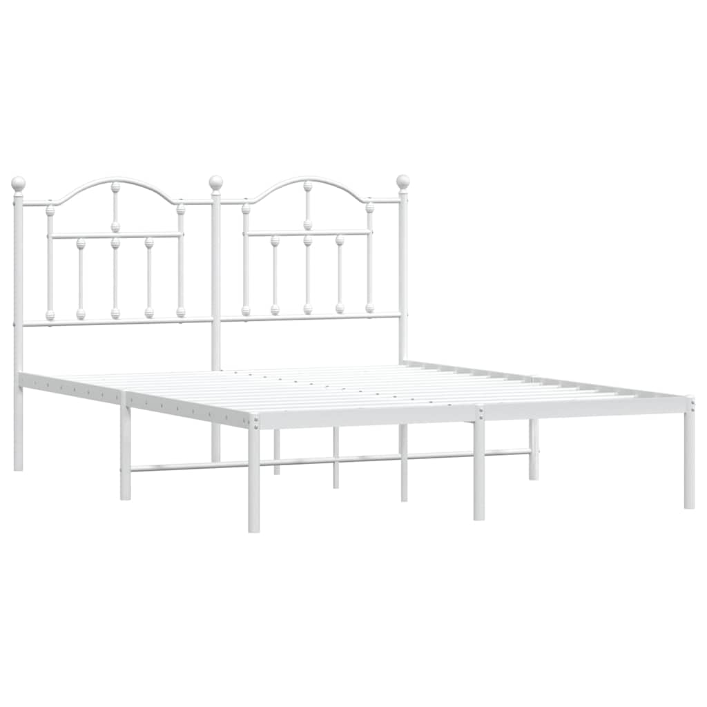 Metal Bed Frame without Mattress with Headboard White 150x200cm