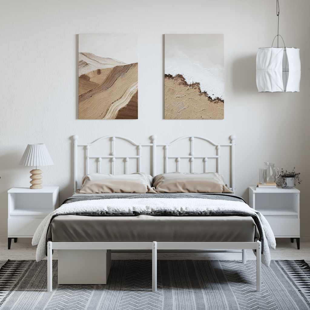 Metal Bed Frame without Mattress with Headboard White 150x200cm