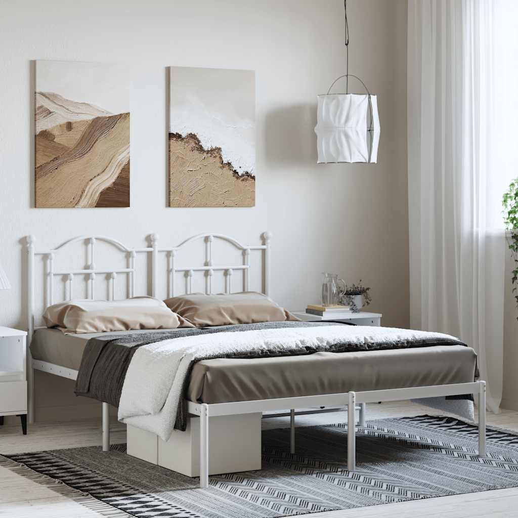 Metal Bed Frame without Mattress with Headboard White 150x200cm