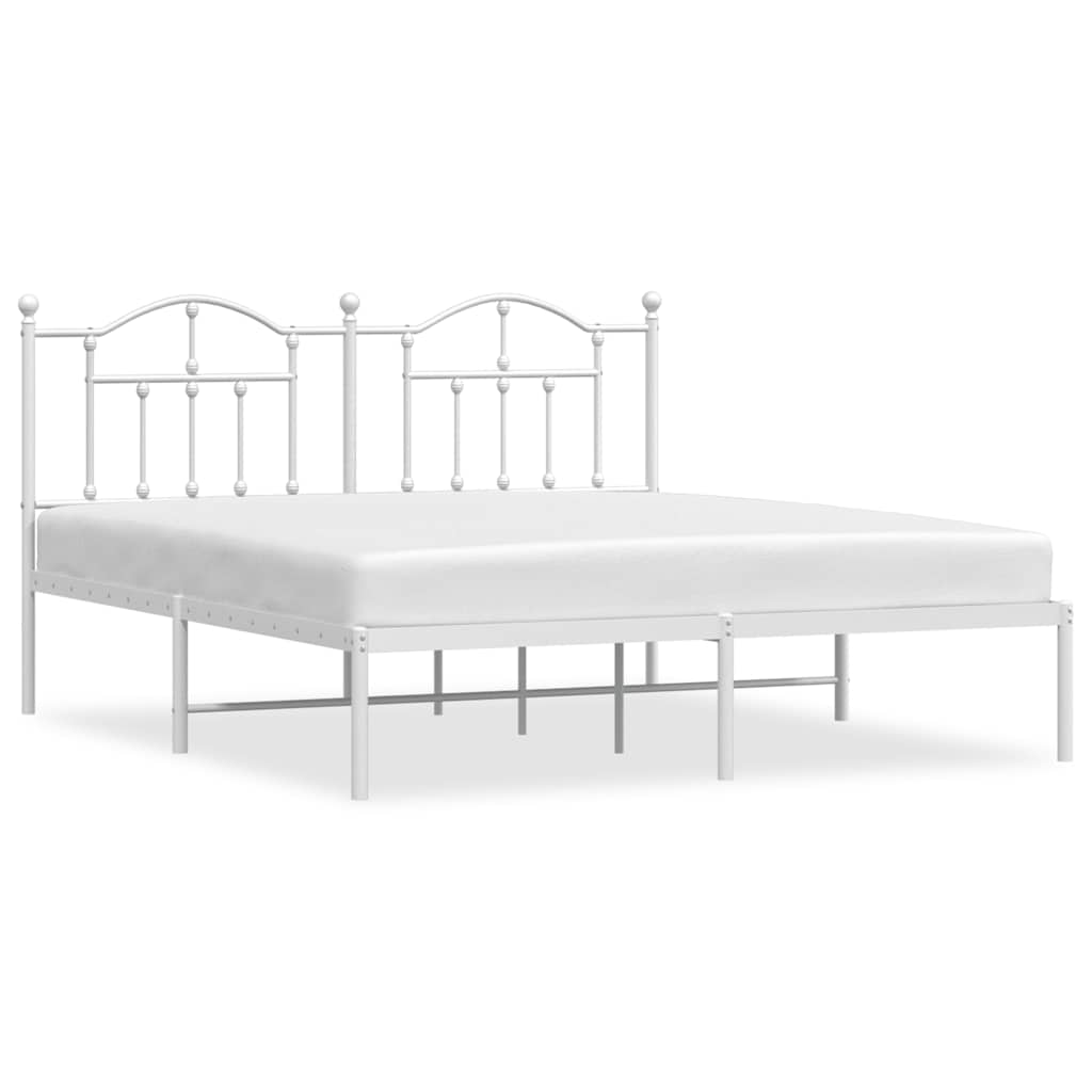 Metal Bed Frame without Mattress with Headboard White 160x200cm