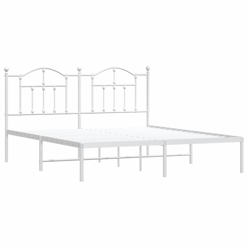 Metal Bed Frame without Mattress with Headboard White 160x200cm