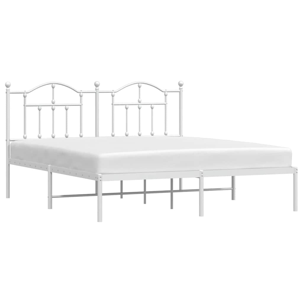 Metal Bed Frame without Mattress with Headboard White 160x200cm