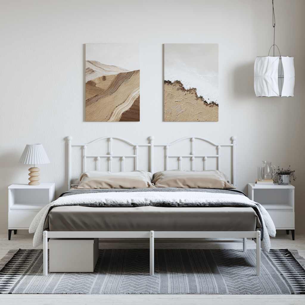Metal Bed Frame without Mattress with Headboard White 183x213cm