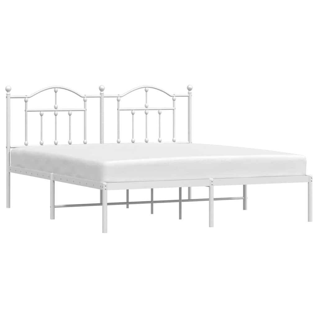 Metal Bed Frame without Mattress with Headboard White 183x213cm