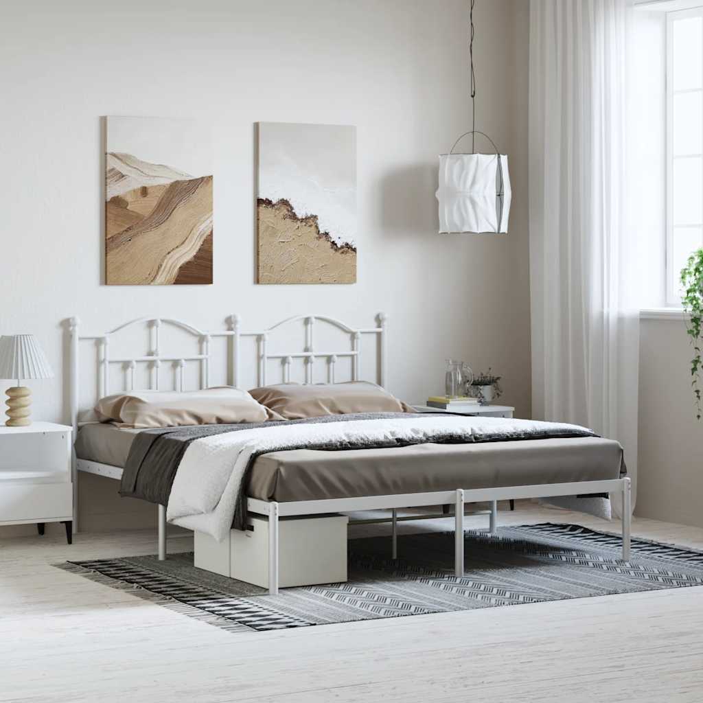 Metal Bed Frame without Mattress with Headboard White 183x213cm