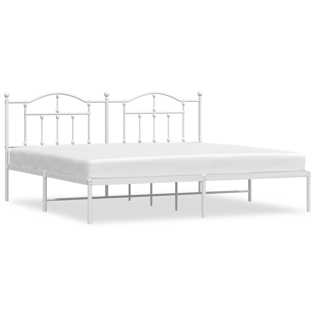 Metal Bed Frame without Mattress with Headboard White 193x203cm