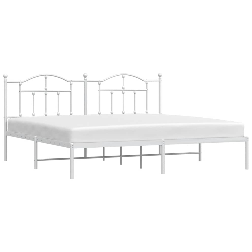 Metal Bed Frame without Mattress with Headboard White 193x203cm