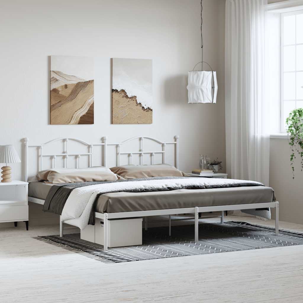 Metal Bed Frame without Mattress with Headboard White 193x203cm