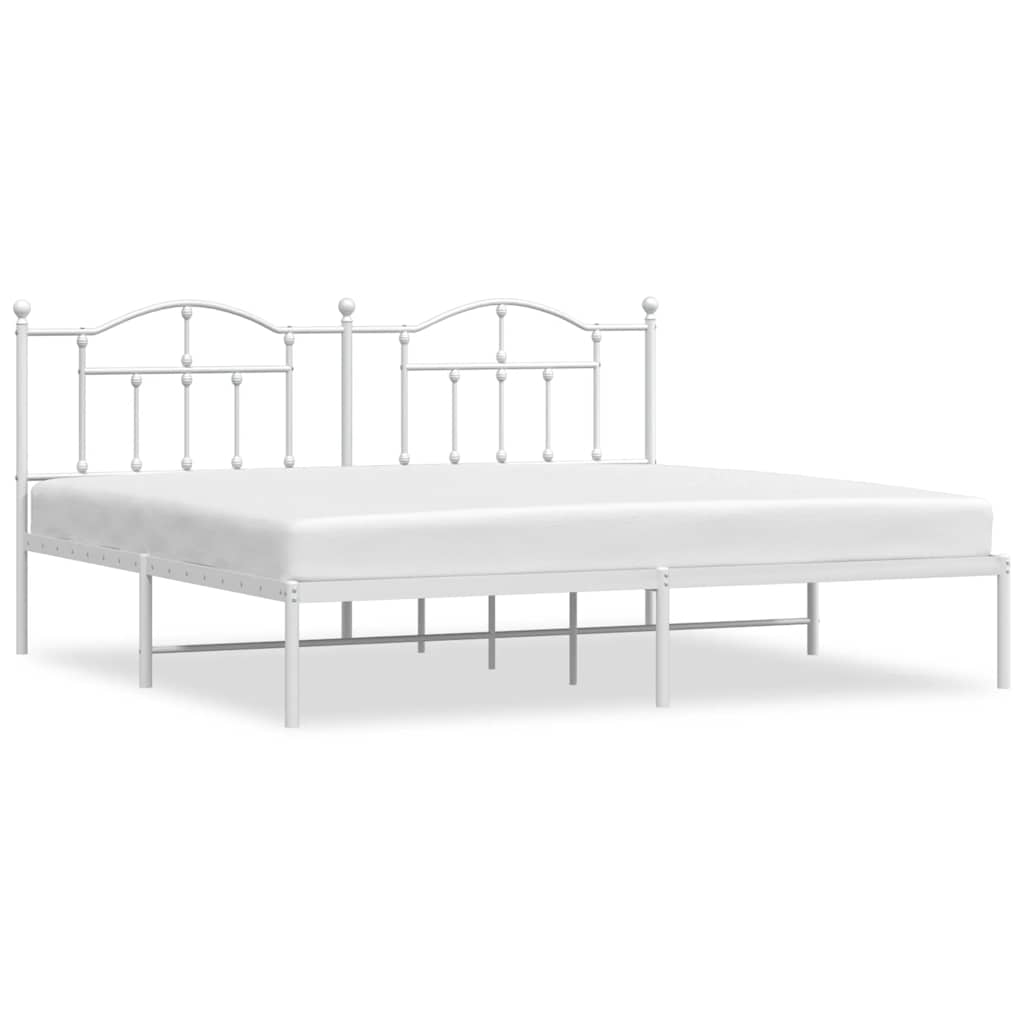 Metal Bed Frame without Mattress with Headboard White 200x200cm
