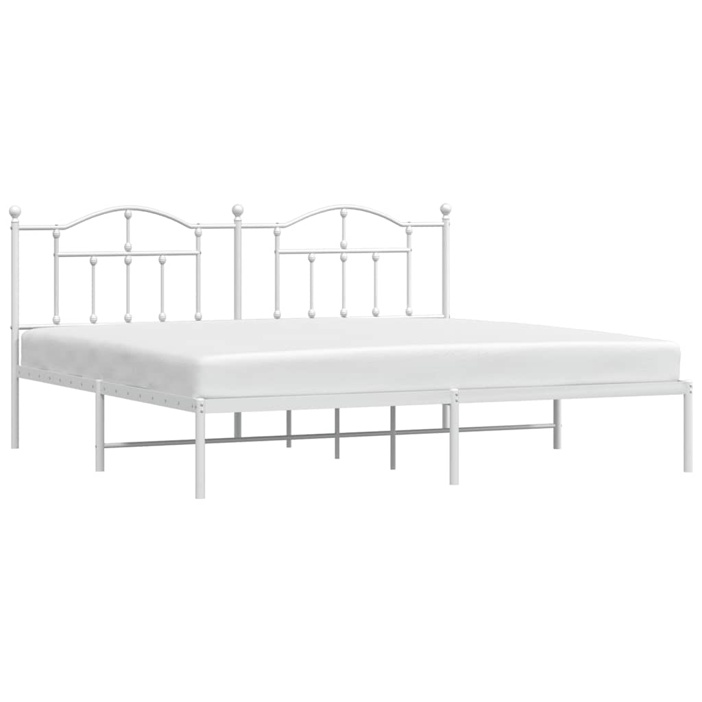 Metal Bed Frame without Mattress with Headboard White 200x200cm