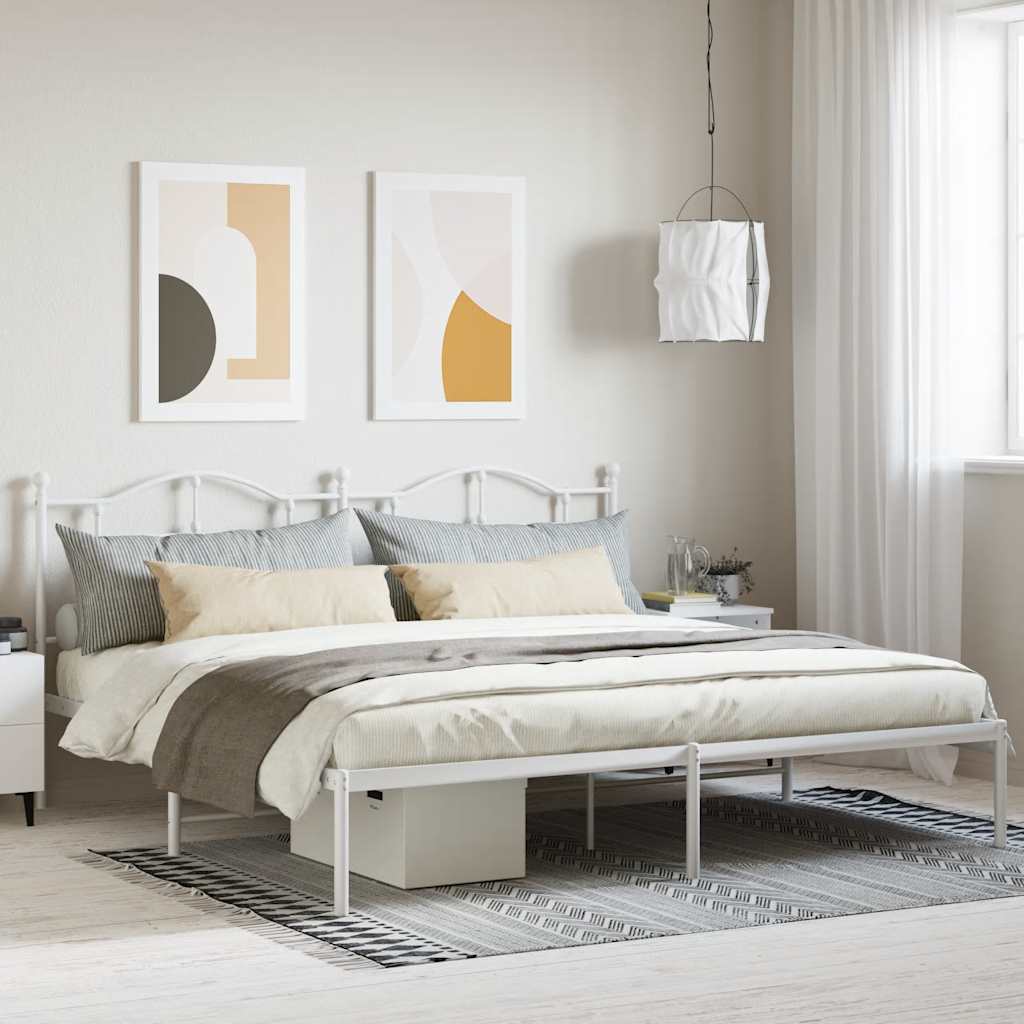 Metal Bed Frame without Mattress with Headboard White 200x200cm