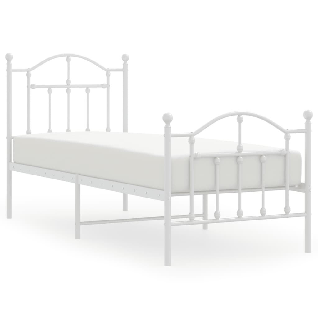 Metal Bed Frame without Mattress with Footboard White 75x190cm