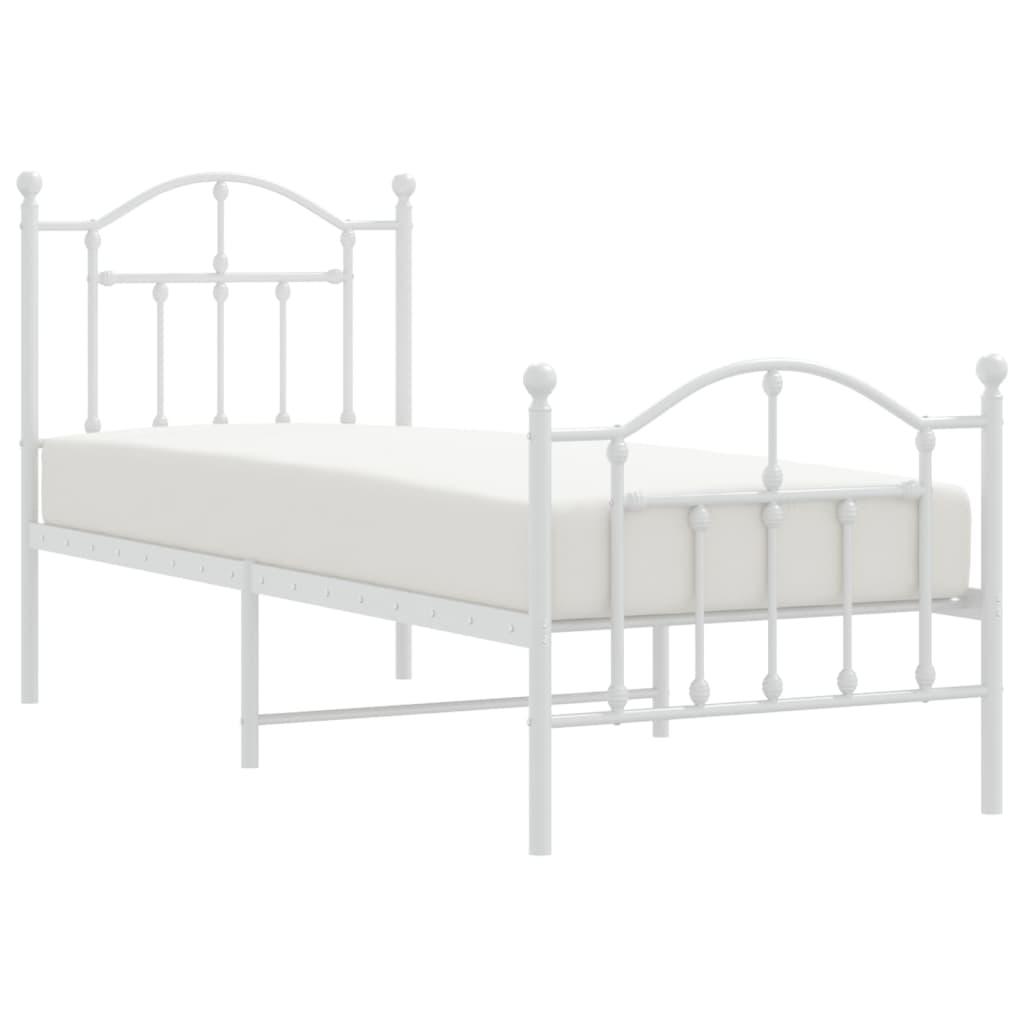 Metal Bed Frame without Mattress with Footboard White 75x190cm