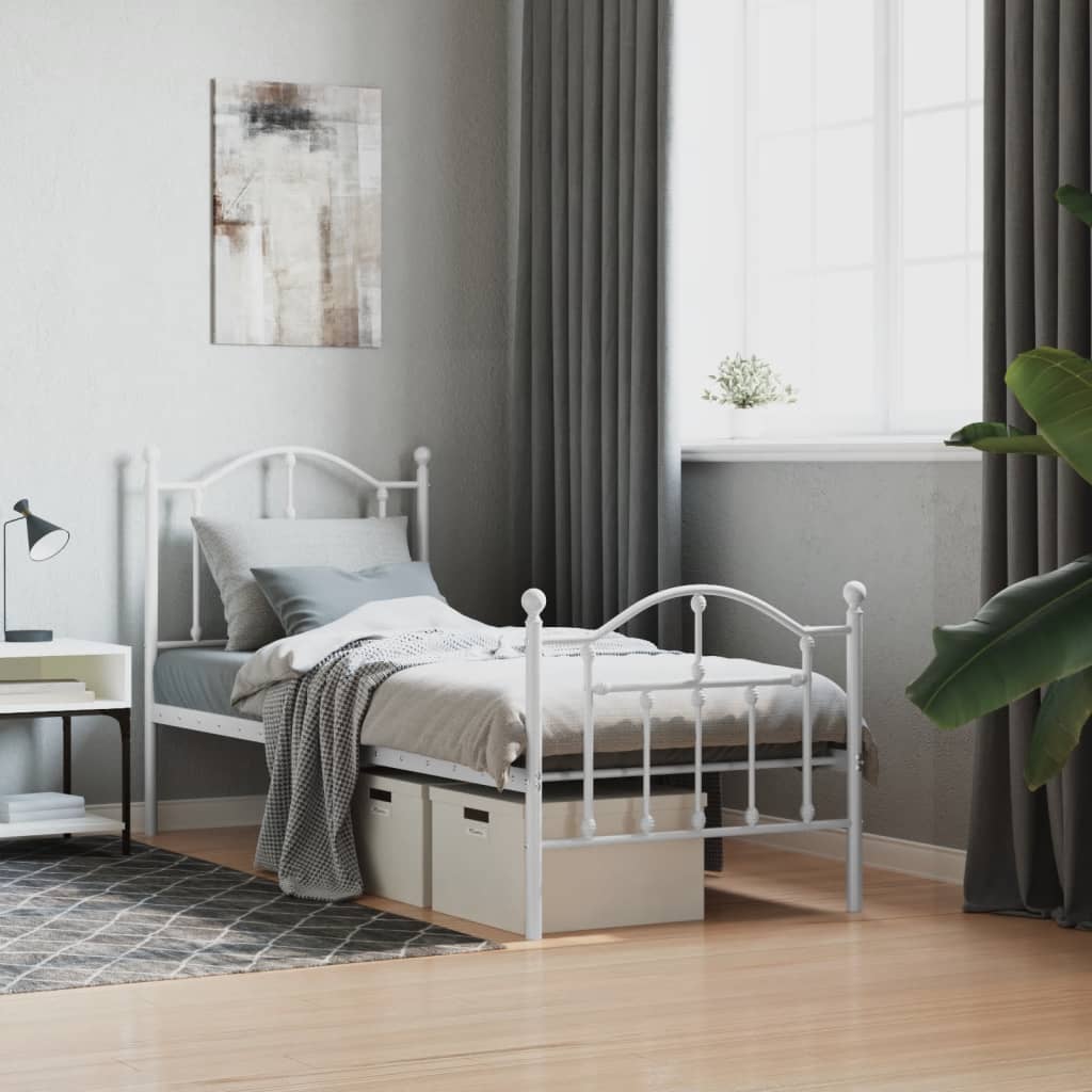 Metal Bed Frame without Mattress with Footboard White 75x190cm