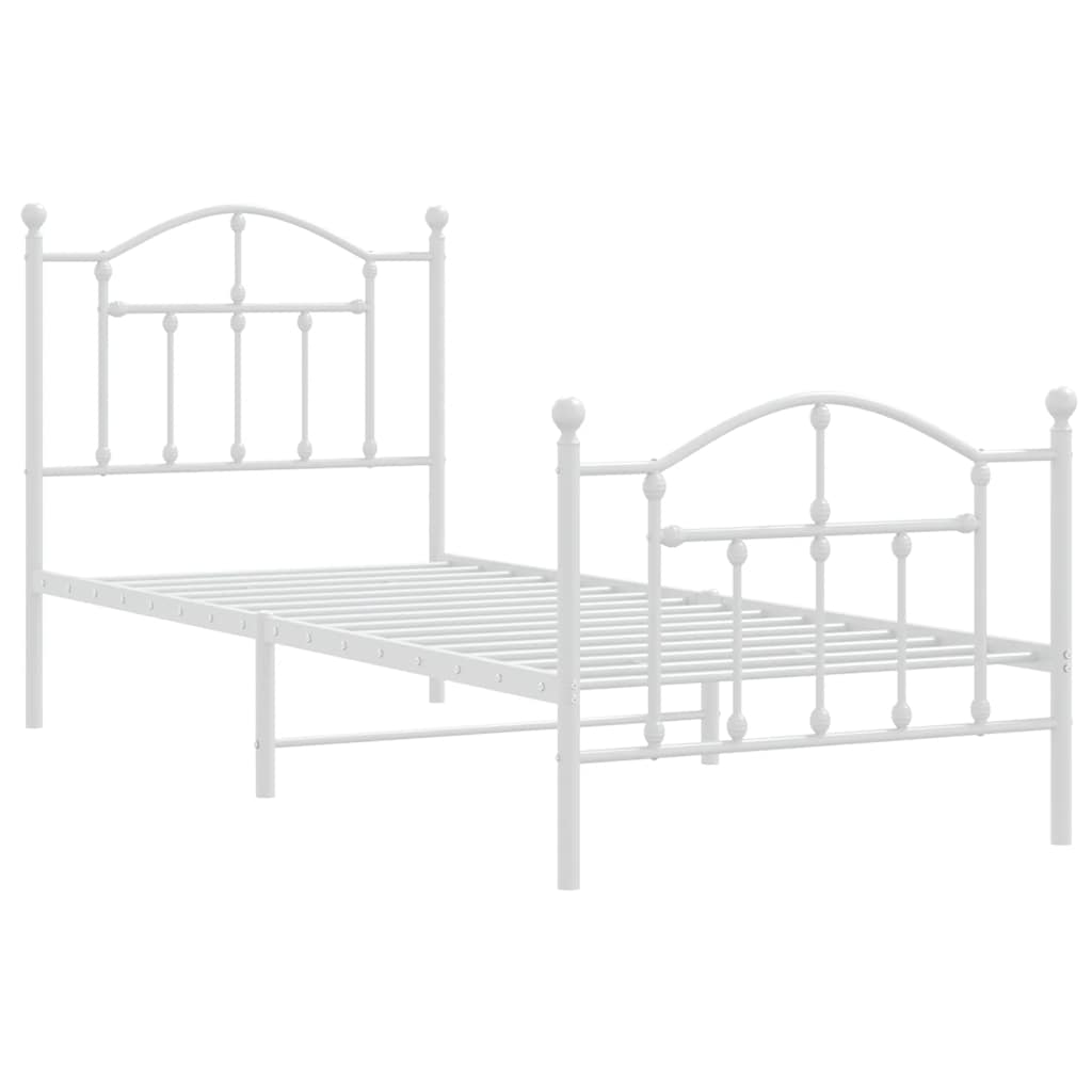 Metal Bed Frame without Mattress with Footboard White 90x190cm