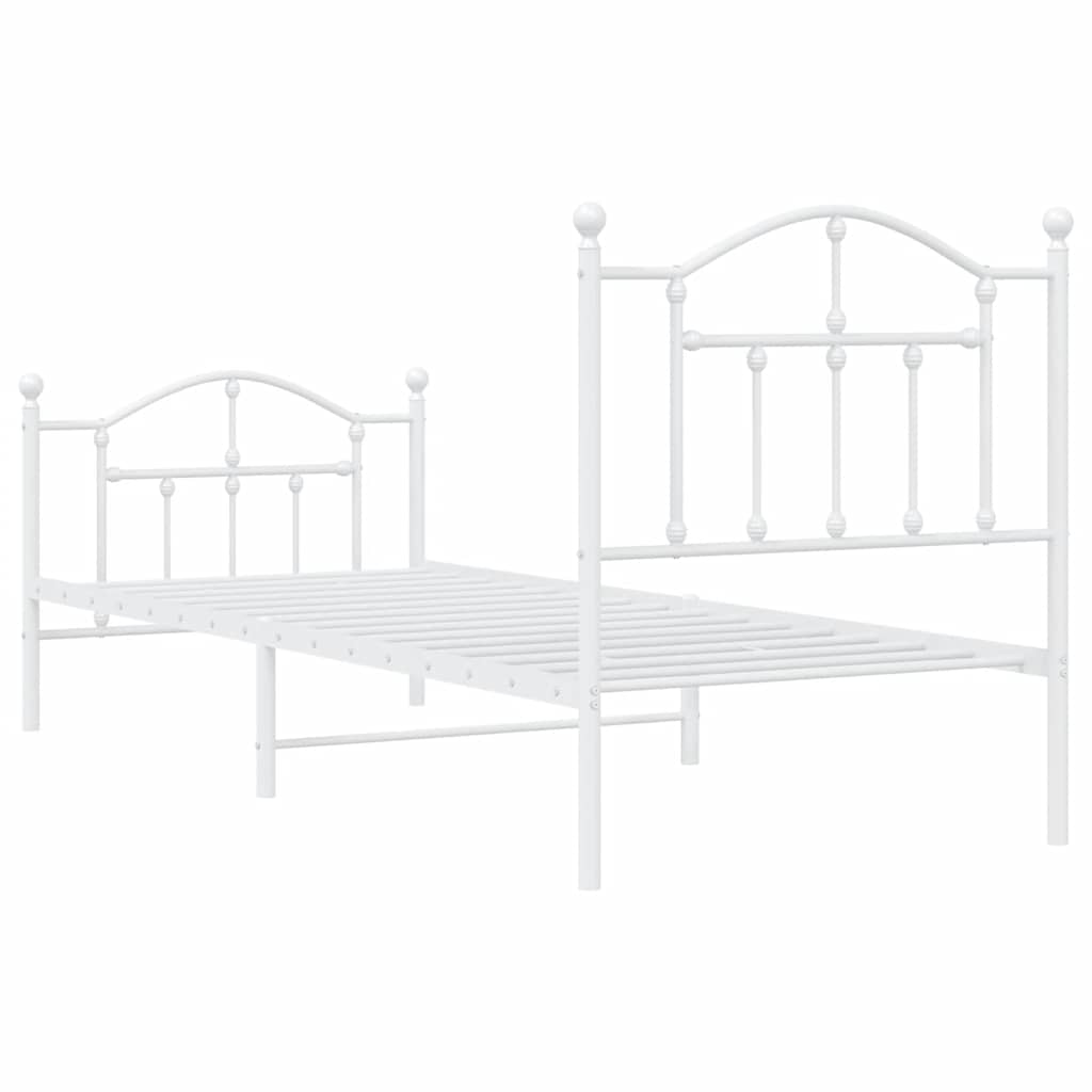 Metal Bed Frame without Mattress with Footboard White 90x190cm
