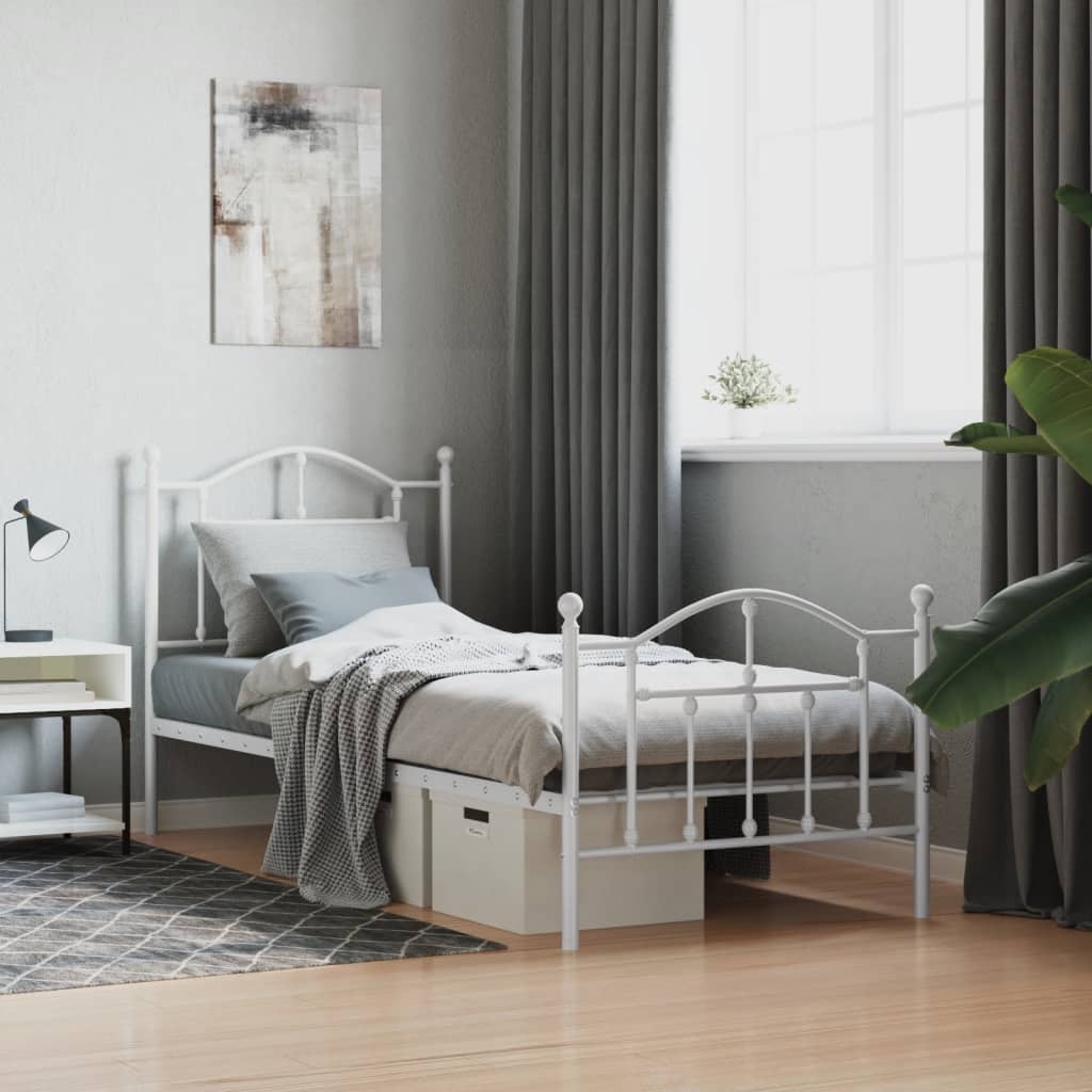 Metal Bed Frame without Mattress with Footboard White 90x190cm