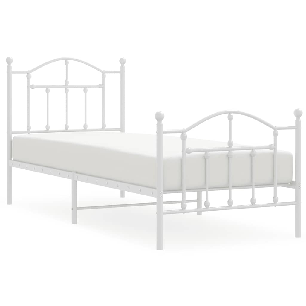 Metal Bed Frame without Mattress with Footboard White 90x200cm