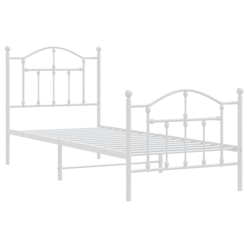 Metal Bed Frame without Mattress with Footboard White 90x200cm